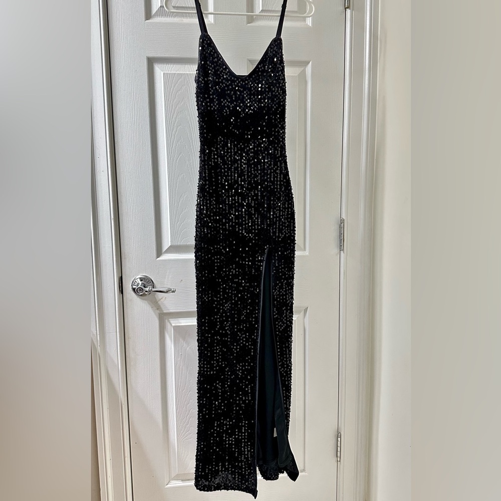 black sequin prom dress